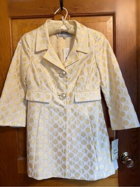 Worth Petite Pale Yellow & Cream Jacquard Notch Collar Coat~Size 2~NWT~